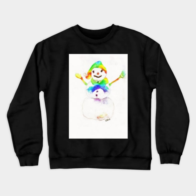 Snowman with Rainbow Scarf and Hat Crewneck Sweatshirt by ClaireBull